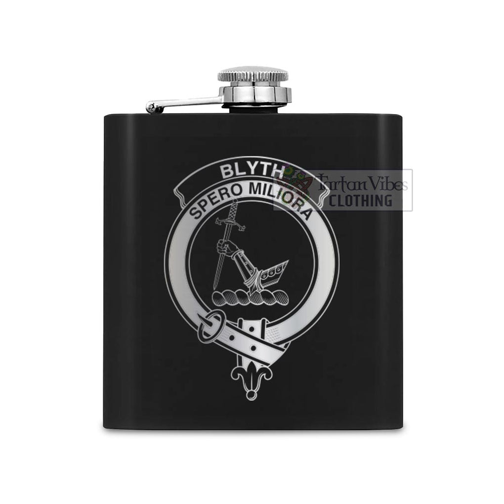 Tartan Vibes Clothing Blyth Crest Hip Flask Set 7oz Black Stainless Steel with A Gift Box