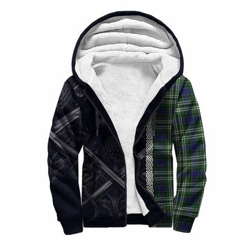 Blyth Tartan Sherpa Hoodie with Family Crest Cross Sword Thistle Celtic Vibes Unisex S - Tartan Vibes Clothing