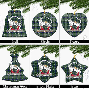 Blyth Tartan Christmas Ceramic Ornaments with Scottish Gnome Playing Bagpipes