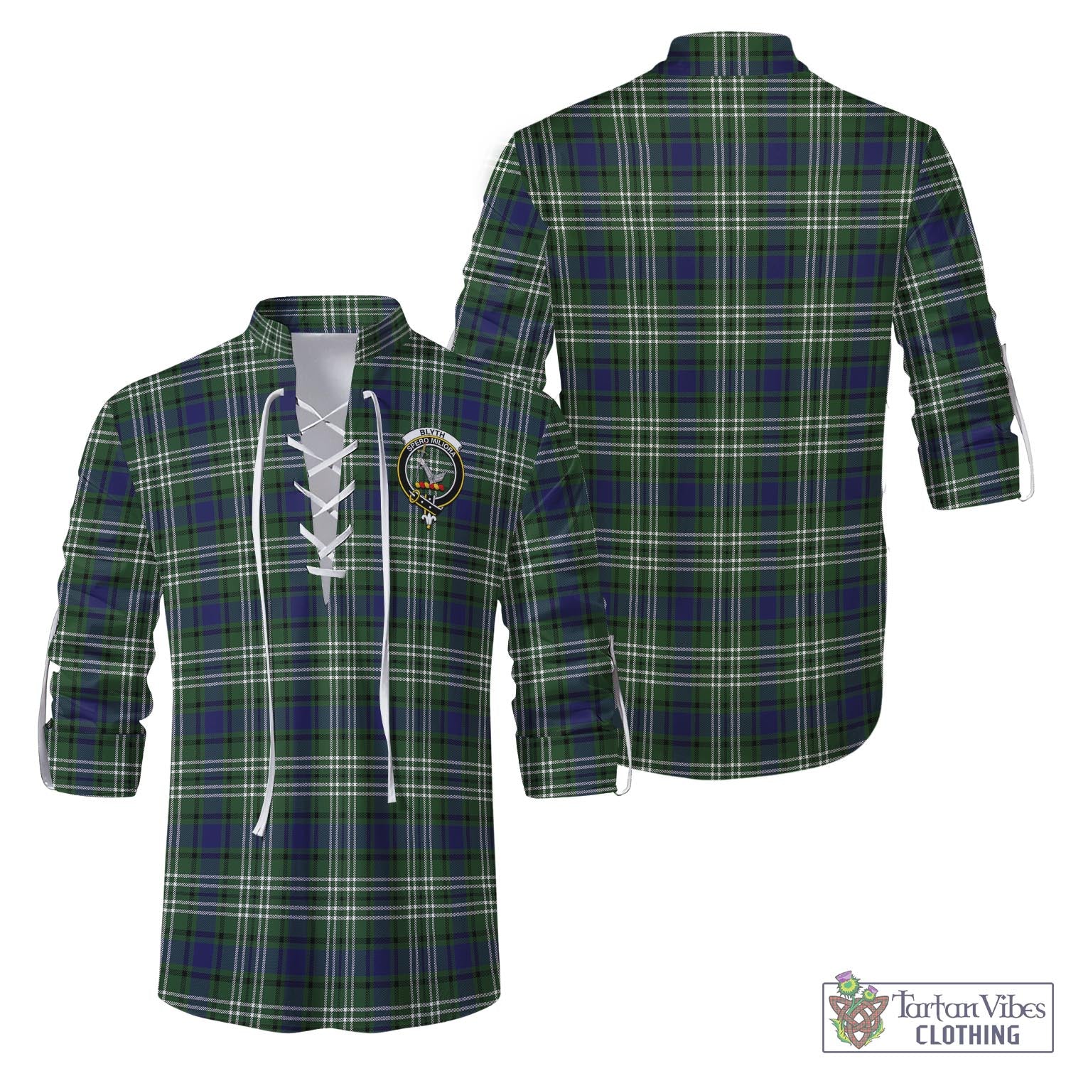 Tartan Vibes Clothing Blyth Tartan Men's Scottish Traditional Jacobite Ghillie Kilt Shirt with Family Crest