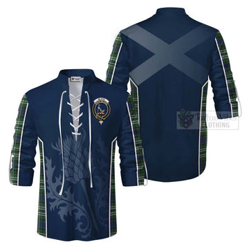 Blyth Tartan Ghillie Kilt Shirt with Family Crest and Scottish Thistle Vibes Sport Style Men - Tartan Vibes Clothing