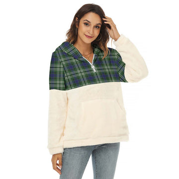 Blyth Tartan Women's Borg Fleece Hoodie With Half Zip