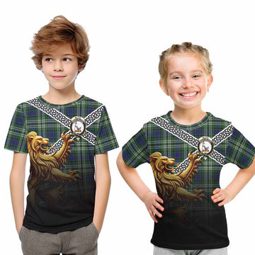 Blyth Crest Tartan Kid T-Shirt with Golden Lion Emblem Celtic Style Youth XL Size14 - Tartan Vibes Clothing