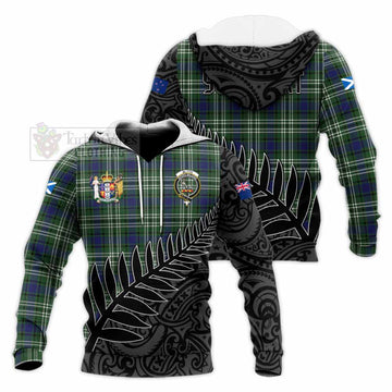 Blyth Crest Tartan Knitted Hoodie with New Zealand Silver Fern Half Style Unisex Knitted Pullover Hoodie - Tartan Vibes Clothing