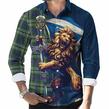 Blyth Tartan Family Crest Long Sleeve Button Shirt with Scottish Majestic Lion Men's Shirt S - Tartan Vibes Clothing