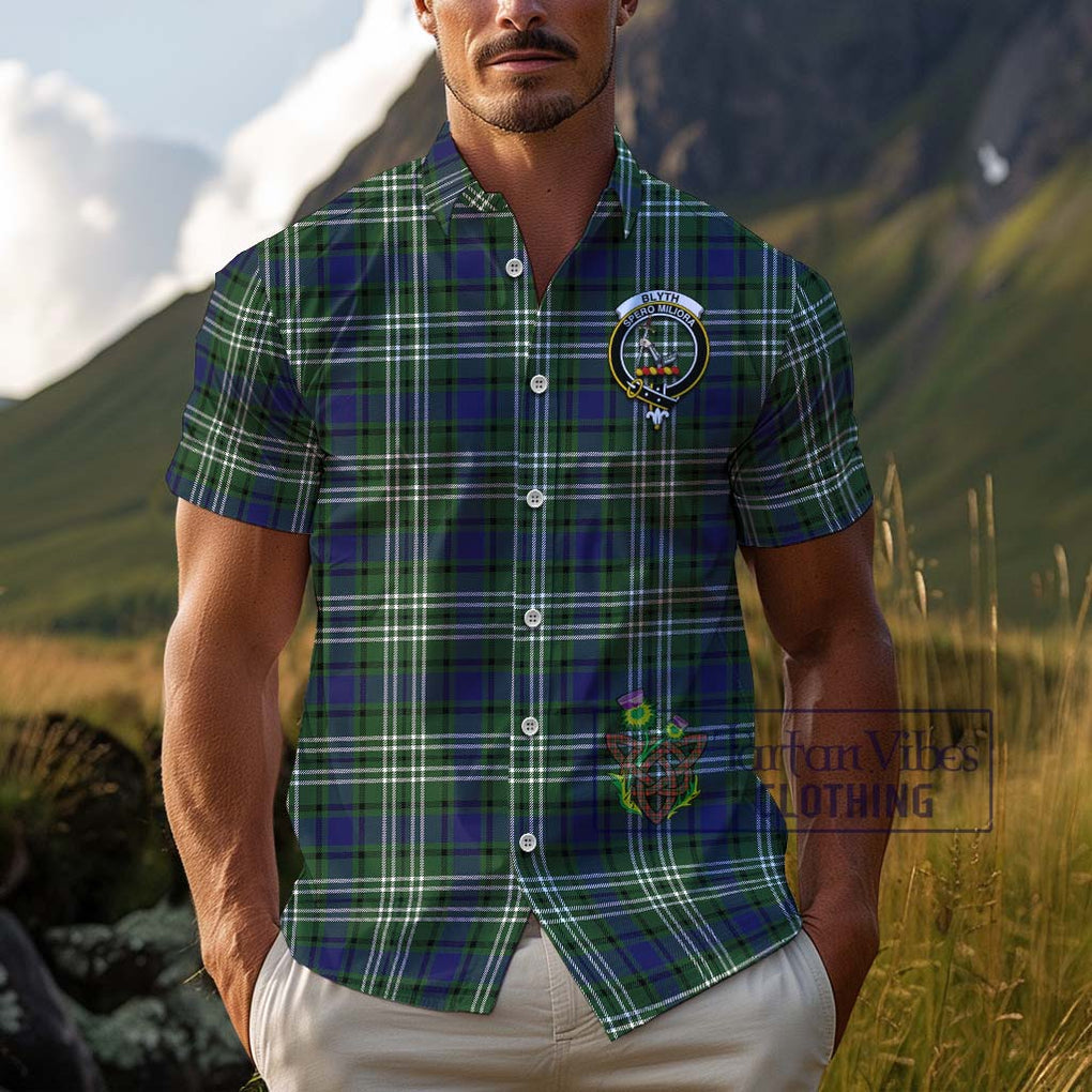 Blyth Tartan Cotton Hawaiian Shirt with Family Crest Adult - Tartan Vibes Clothing