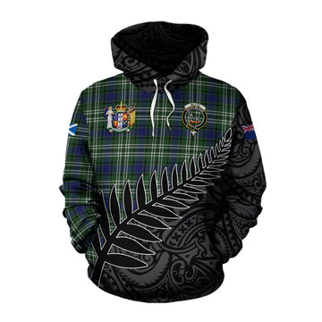 Blyth Crest Tartan Cotton Hoodie with New Zealand Silver Fern Half Style Pullover Hoodie XS - Tartan Vibes Clothing