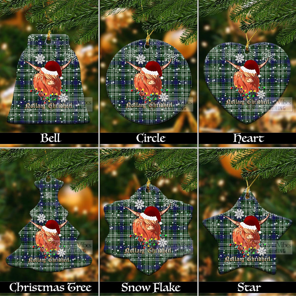 Tartan Vibes Clothing Blyth Clan Tartan Ornament with Christmas Twinkle Highland Cattle