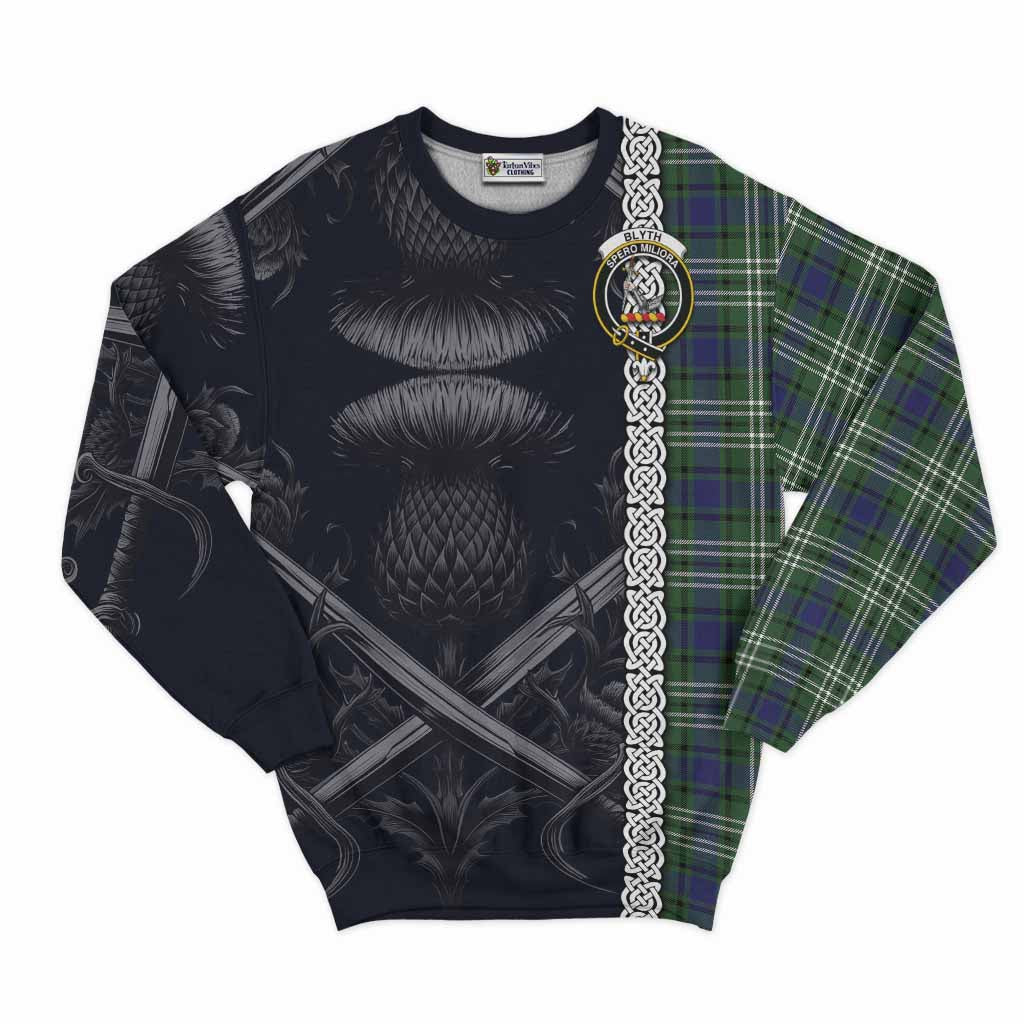 Blyth Tartan Sweatshirt with Family Crest Cross Sword Thistle Celtic Vibes Unisex - Tartan Vibes Clothing