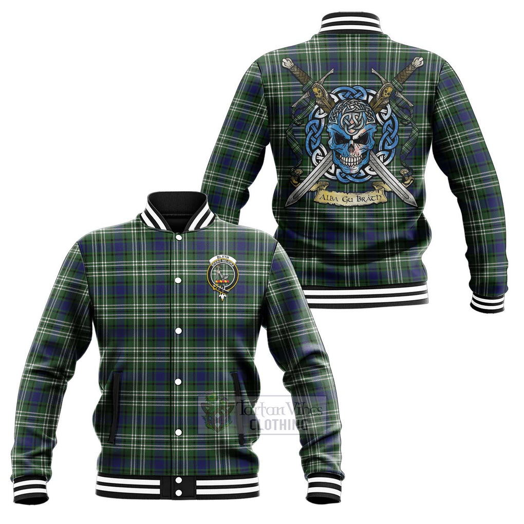 Blyth Tartan Baseball Jacket with Family Crest Celtic Skull Style Unisex - Tartan Vibes Clothing