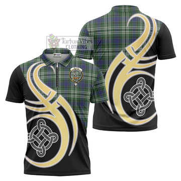 Blyth Tartan Zipper Polo Shirt with Family Crest and Celtic Symbol Style