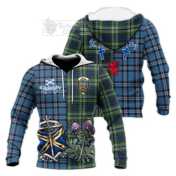 Blyth Tartan Knitted Hoodie Happy St. Andrew's Day Half Tartan Style Unisex Knitted Pullover Hoodie - Tartan Vibes Clothing