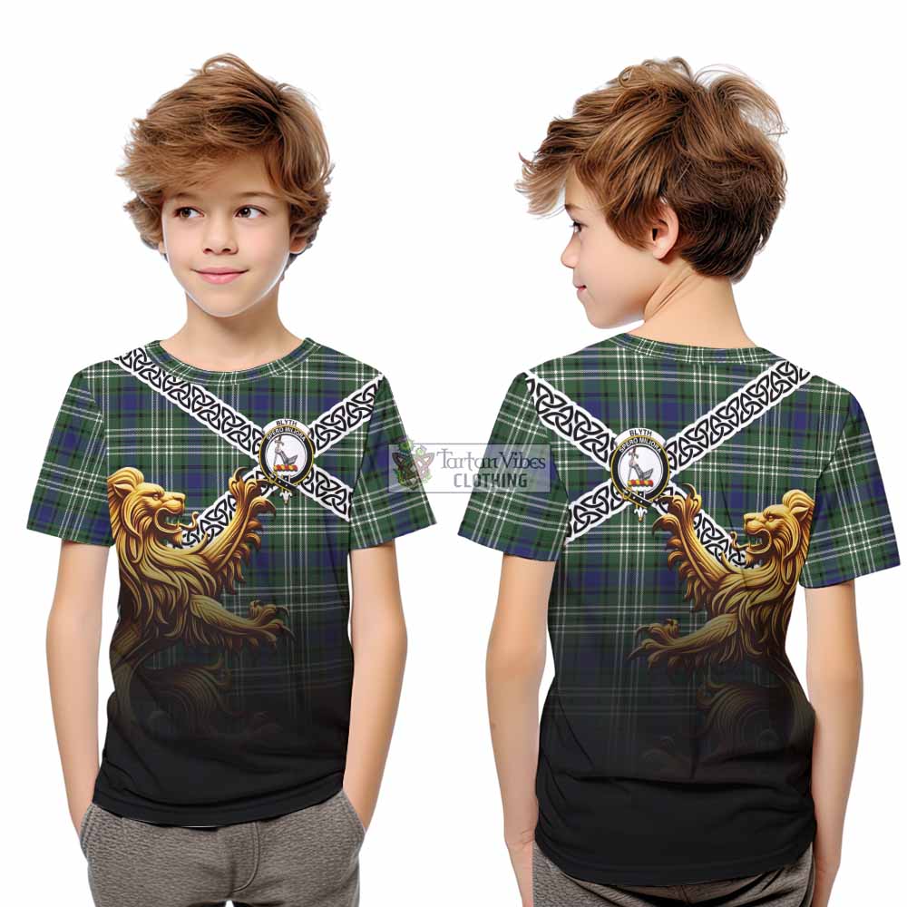 Blyth Crest Tartan Kid T-Shirt with Golden Lion Emblem Celtic Style - Tartan Vibes Clothing