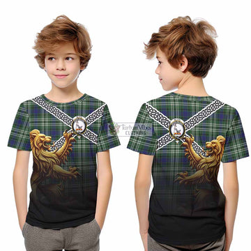 Blyth Crest Tartan Kid T-Shirt with Golden Lion Emblem Celtic Style - Tartan Vibes Clothing