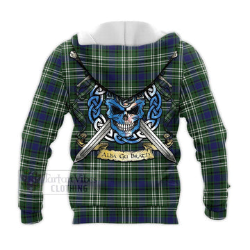 Blyth Tartan Knitted Hoodie with Family Crest Celtic Skull Style - Tartan Vibes Clothing