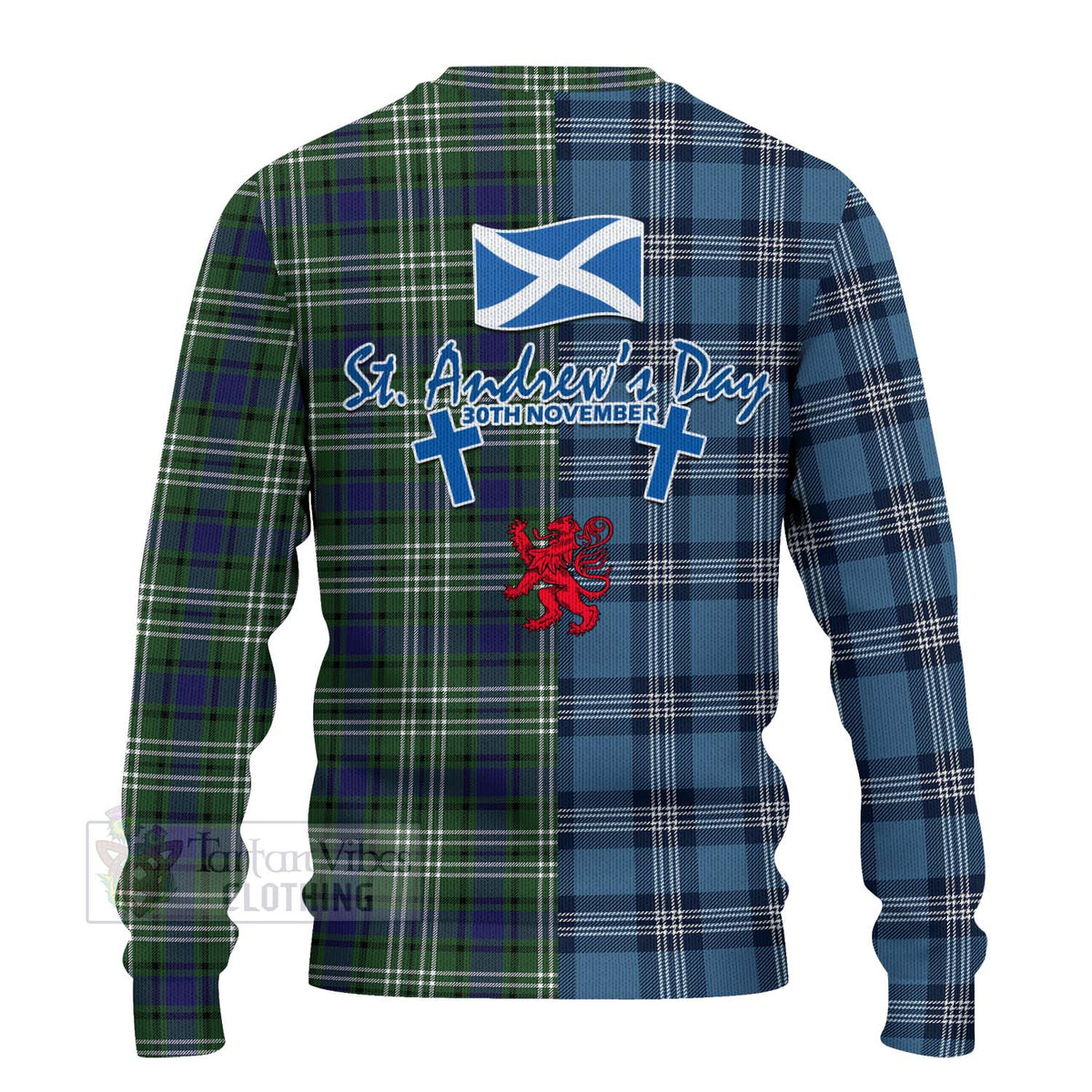 Blyth Tartan Knitted Sweater Happy St. Andrew's Day Half Tartan Style - Tartan Vibes Clothing