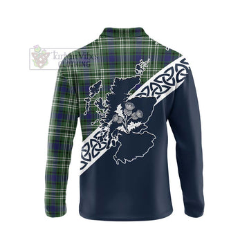 Blyth Tartan Long Sleeve Polo Shirt Featuring Thistle and Scotland Map - Tartan Vibes Clothing