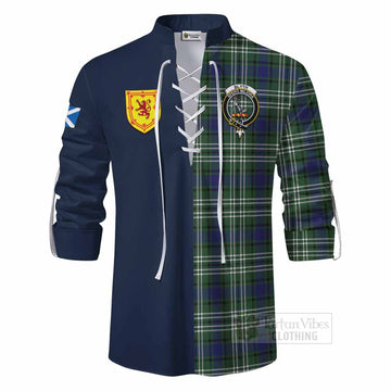 Blyth Tartan Ghillie Kilt Shirt Alba with Scottish Lion Royal Arm Half Style - Tartan Vibes Clothing