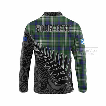 Blyth Crest Tartan Long Sleeve Polo Shirt with New Zealand Silver Fern Half Style - Tartan Vibes Clothing
