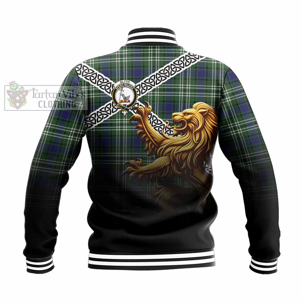 Blyth Crest Tartan Baseball Jacket with Golden Lion Emblem Celtic Style - Tartan Vibes Clothing