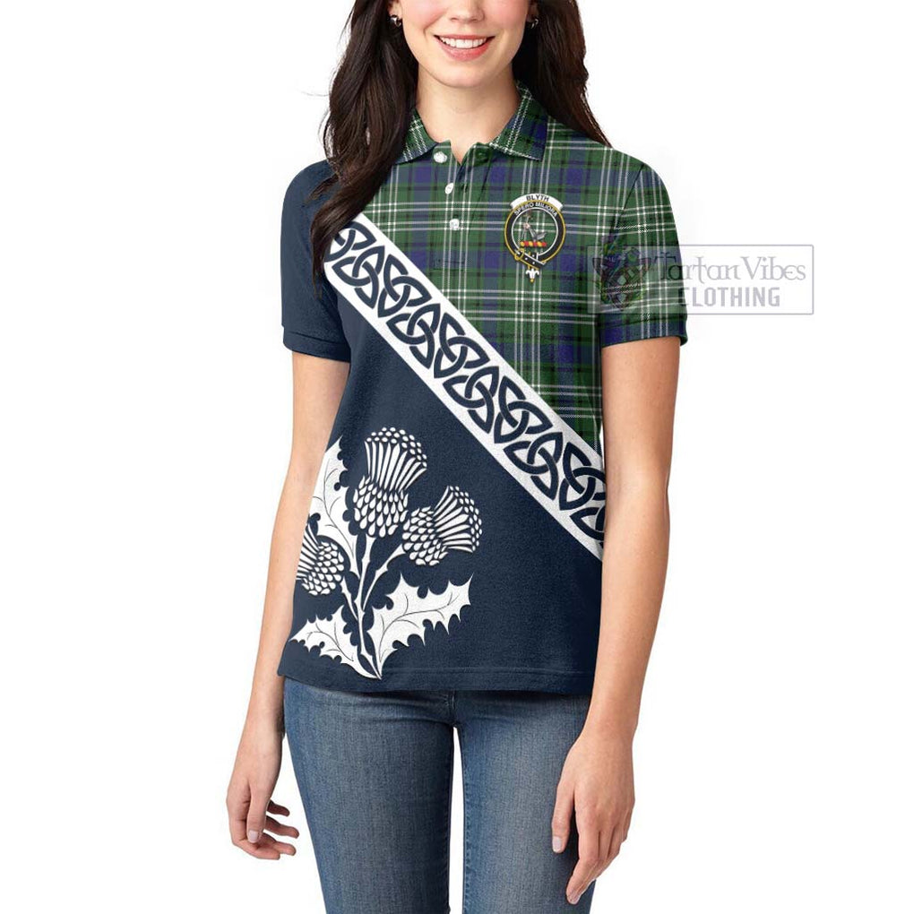 Blyth Tartan Women's Polo Shirt Featuring Thistle and Scotland Map - Tartanvibesclothing Store