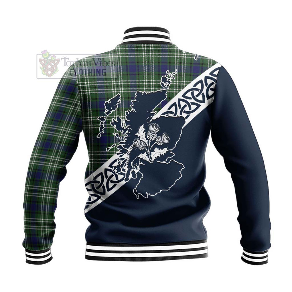Blyth Tartan Baseball Jacket Featuring Thistle and Scotland Map - Tartan Vibes Clothing