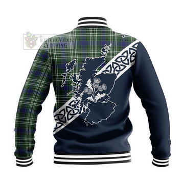 Blyth Tartan Baseball Jacket Featuring Thistle and Scotland Map - Tartan Vibes Clothing