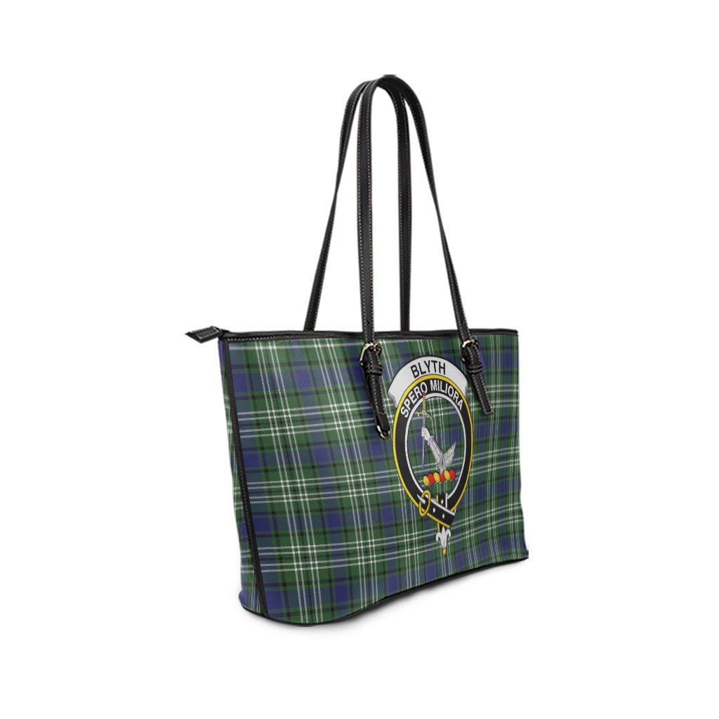 Blyth Tartan Leather Tote Bag with Family Crest - Tartanvibesclothing