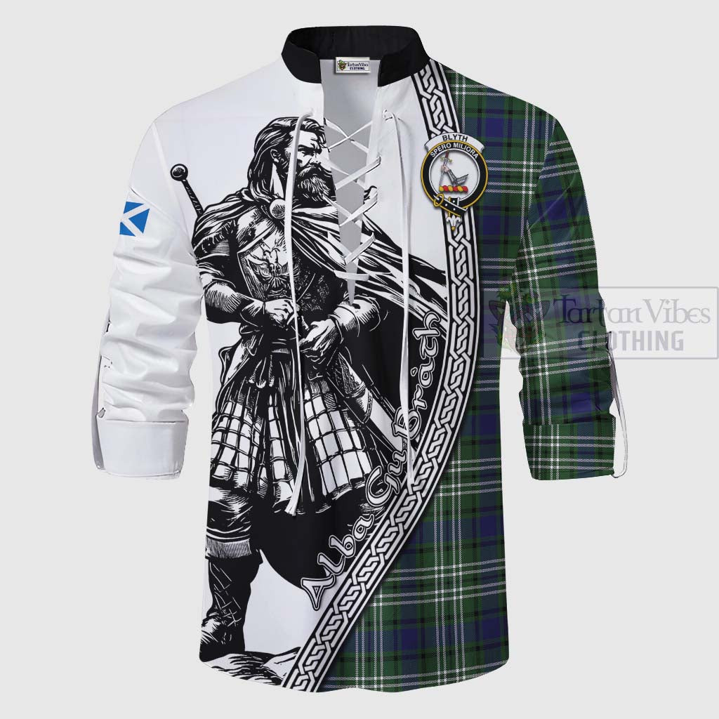 Blyth Tartan Clan Crest Ghillie Kilt Shirt with Highlander Warrior Celtic Style - Tartan Vibes Clothing