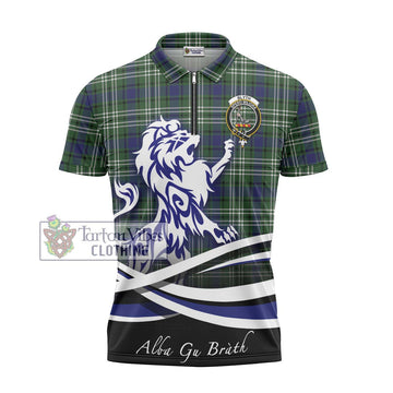Blyth Tartan Zipper Polo Shirt with Alba Gu Brath Regal Lion Emblem - Tartan Vibes Clothing