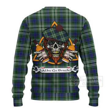 Blyth Tartan Ugly Sweater with Family Crest and Bearded Skull Holding Bottles of Whiskey - Tartan Vibes Clothing