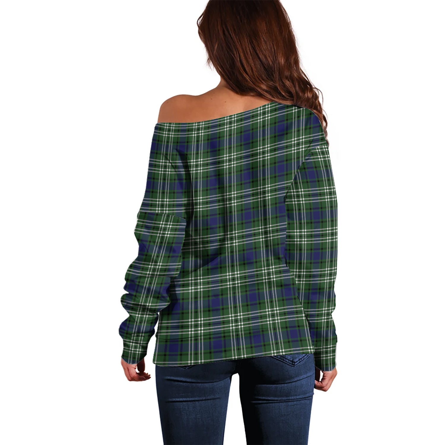 Blyth Tartan Off Shoulder Women Sweater with Family Crest - Tartanvibesclothing