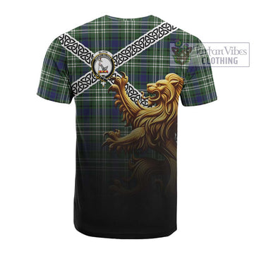 Blyth Crest Tartan Cotton T-shirt with Golden Lion Emblem Celtic Style - Tartan Vibes Clothing