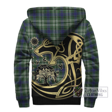 Blyth Tartan Sherpa Hoodie with Family Crest Celtic Wolf Style - Tartan Vibes Clothing