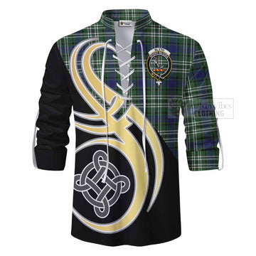 Blyth Tartan Ghillie Kilt Shirt with Family Crest and Celtic Symbol Style - Tartan Vibes Clothing