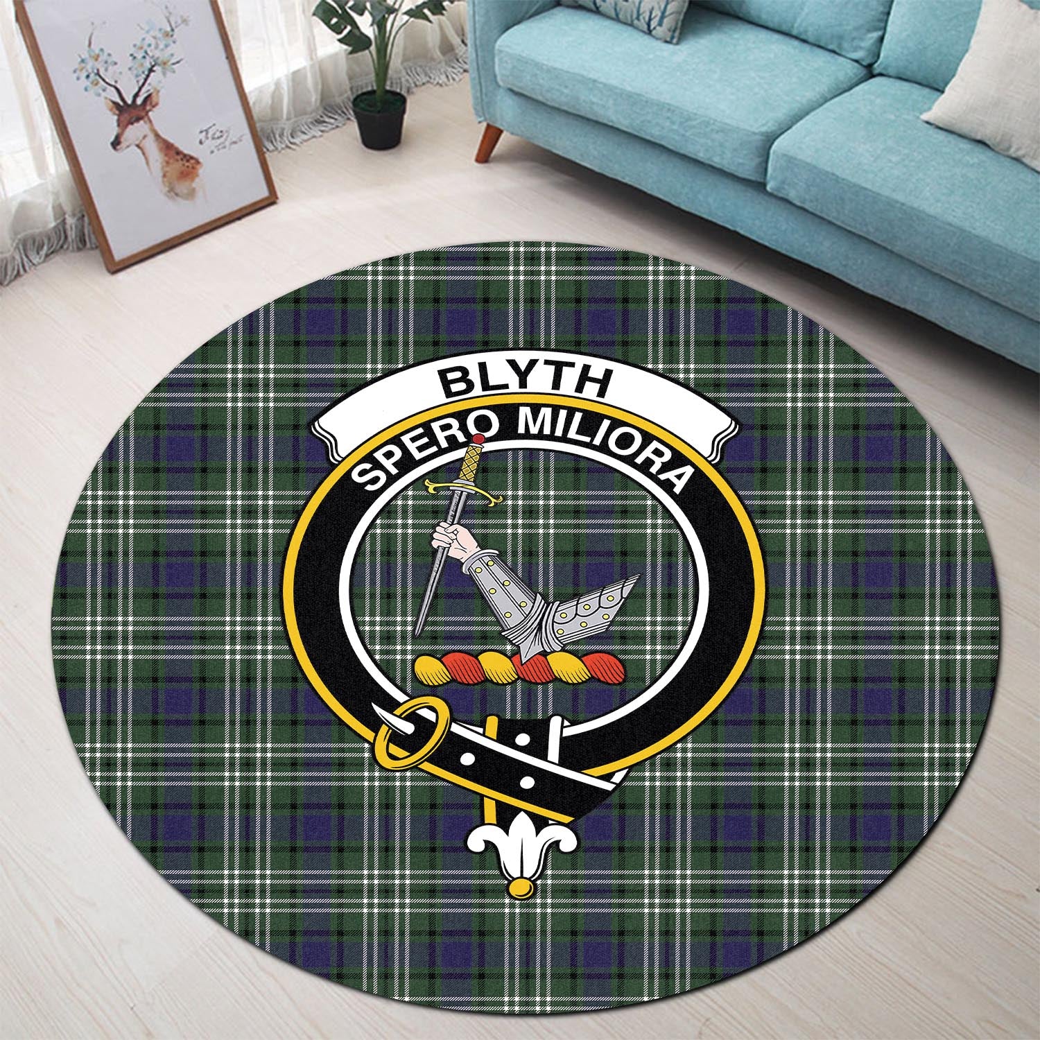 Blyth Tartan Round Rug with Family Crest - Tartanvibesclothing