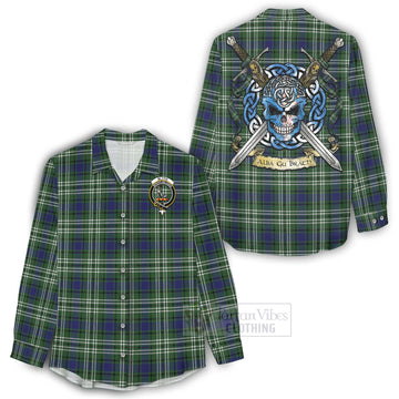 Blyth Tartan Women's Casual Shirt with Family Crest Celtic Skull Style - Tartan Vibes Clothing
