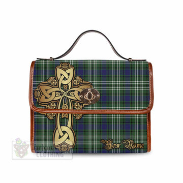 Blyth Tartan Waterproof Canvas Bag Golden Thistle Celtic Cross Style Brown Leather Strap One Size 10.5*20*27cm - Tartan Vibes Clothing