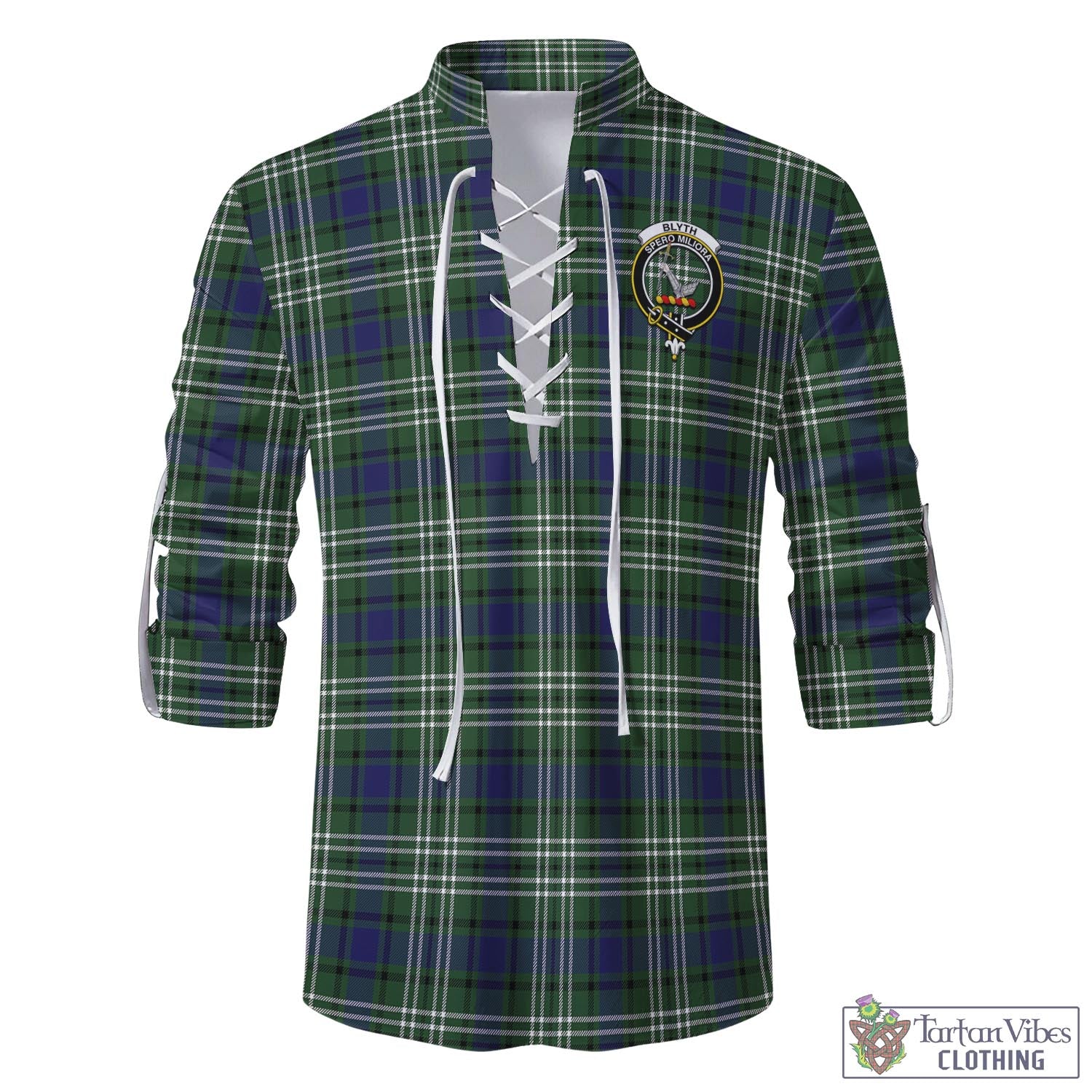 Tartan Vibes Clothing Blyth Tartan Men's Scottish Traditional Jacobite Ghillie Kilt Shirt with Family Crest