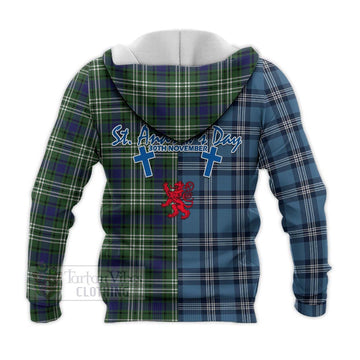 Blyth Tartan Knitted Hoodie Happy St. Andrew's Day Half Tartan Style - Tartan Vibes Clothing
