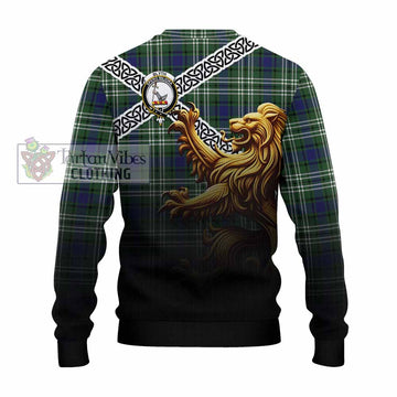 Blyth Crest Tartan Knitted Sweater with Golden Lion Emblem Celtic Style - Tartan Vibes Clothing