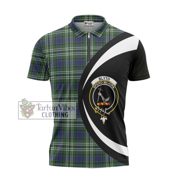 Blyth Tartan Zipper Polo Shirt with Family Crest Circle Style - Tartan Vibes Clothing