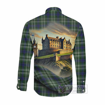 Blyth Tartan Family Crest Long Sleeve Button Shirt with Scottish Ancient Castle Style Men's Shirt - Tartan Vibes Clothing