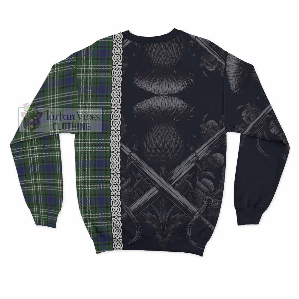 Blyth Tartan Sweatshirt with Family Crest Cross Sword Thistle Celtic Vibes - Tartan Vibes Clothing