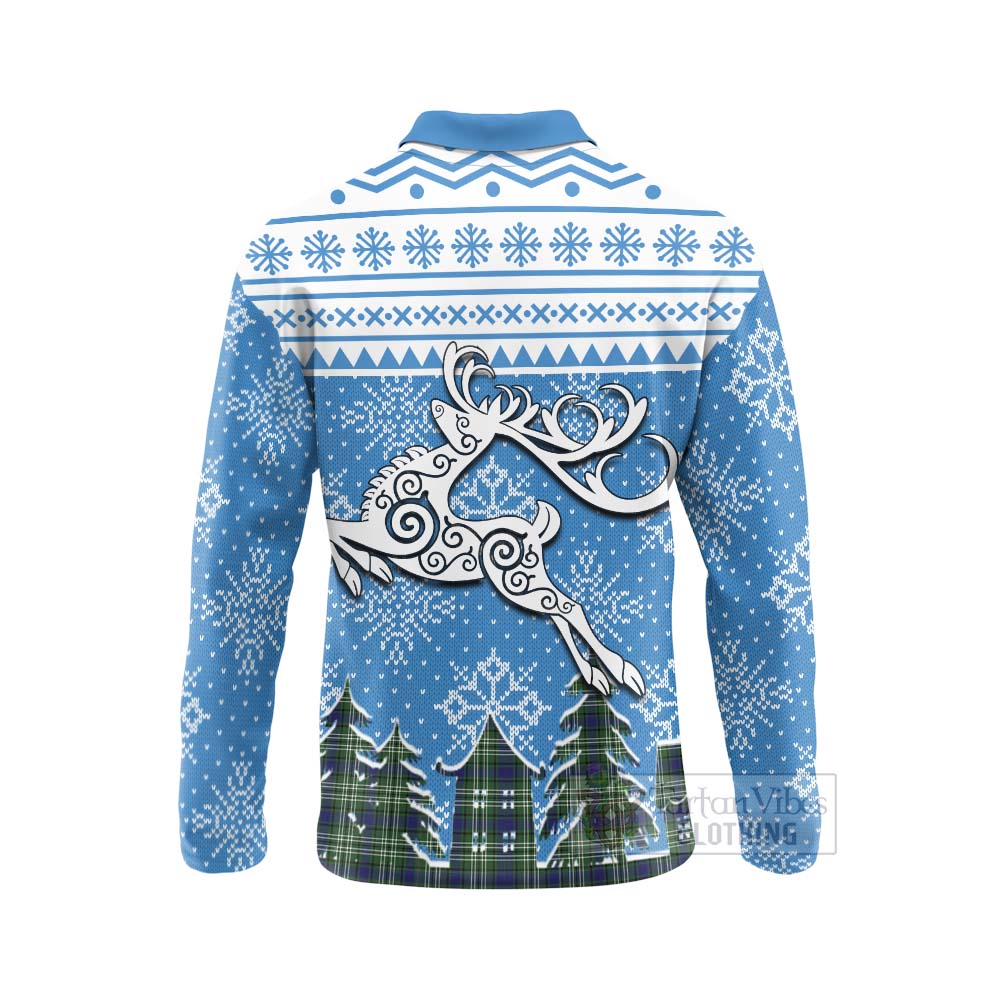 Tartan Vibes Clothing Blyth Clan Christmas Long Sleeve Polo Shirt Celtic Reindeer Style