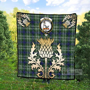Blyth Tartan Quilt with Family Crest and Golden Thistle Style - Tartan Vibes Clothing