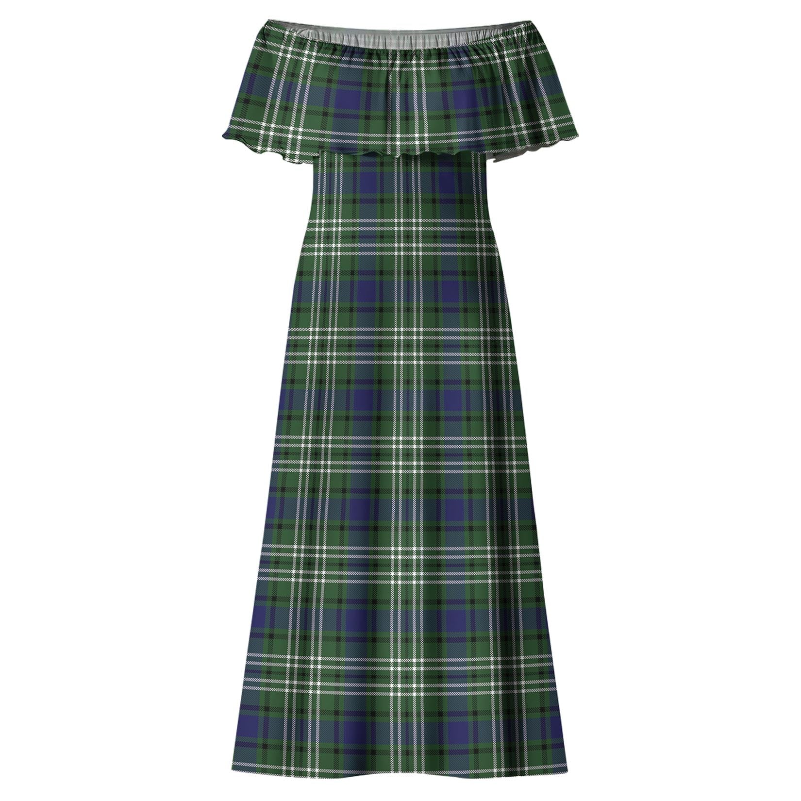 Blyth Tartan Off Shoulder Long Dress - Tartanvibesclothing