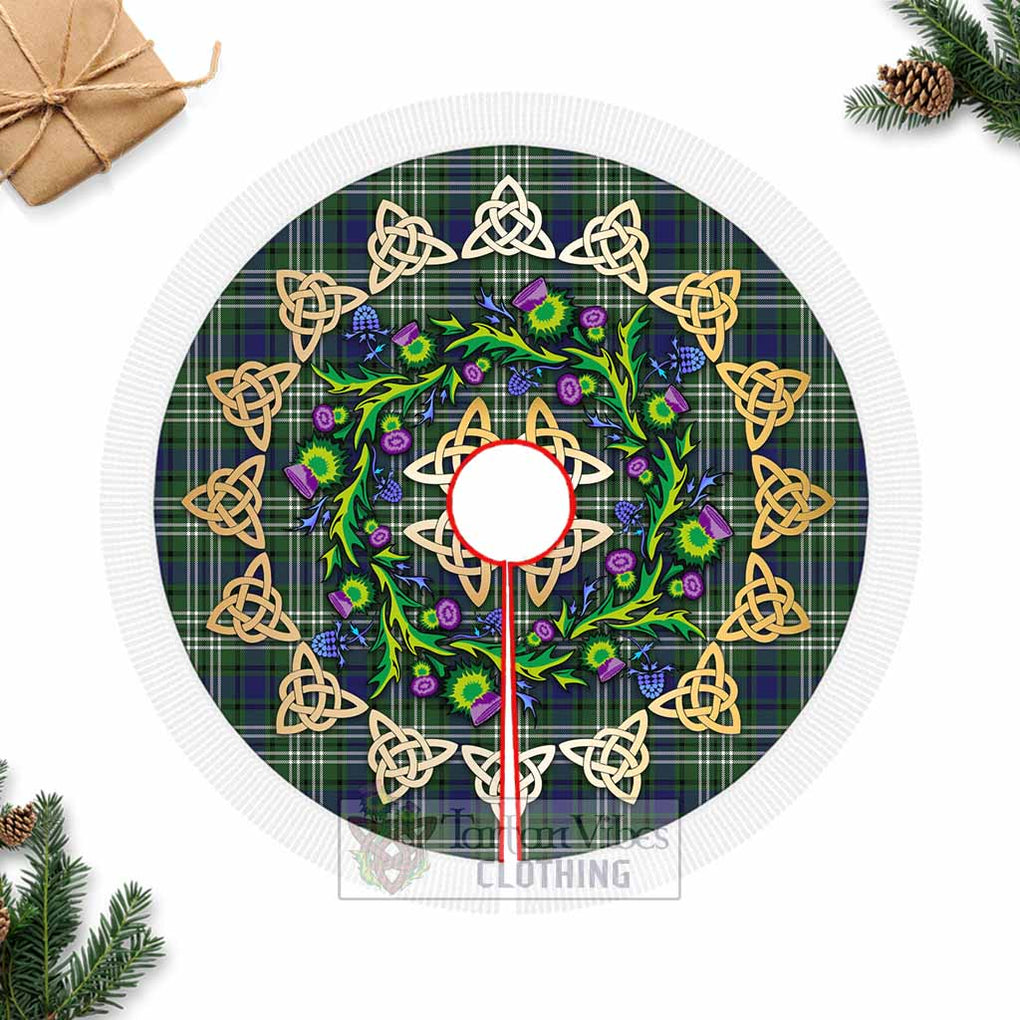 Blyth Tartan Christmas Tree Skirt with Thistle Celtic Knot Style Fringed Tree Skirts - Tartan Vibes Clothing