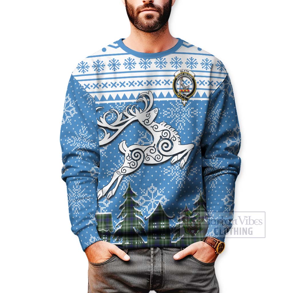 Tartan Vibes Clothing Blyth Clan Christmas Sweatshirt Celtic Reindeer Style