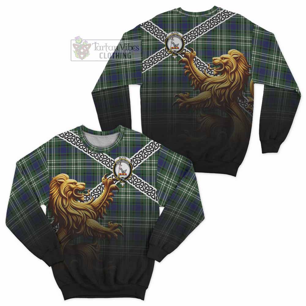 Blyth Crest Tartan Sweatshirt with Golden Lion Emblem Celtic Style - Tartan Vibes Clothing